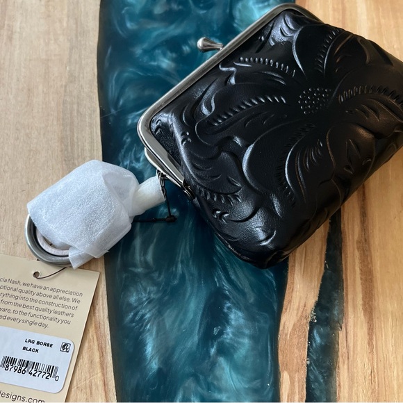 Patricia Nash Black Tooled Leather Framed Coin Purse - Picture 6 of 8